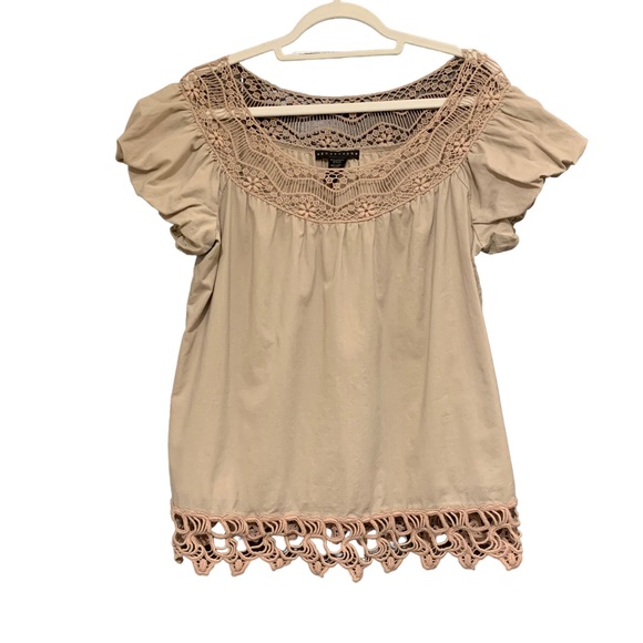 Apostrophe Tops - Apostrophe Puff Sleeve Top Taupe Blouse